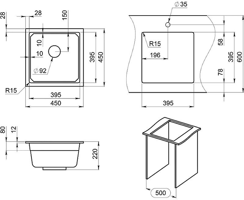 Кухонная мойка Granula Kitchen Space KS-4501U Алюминиум - фотография № 3