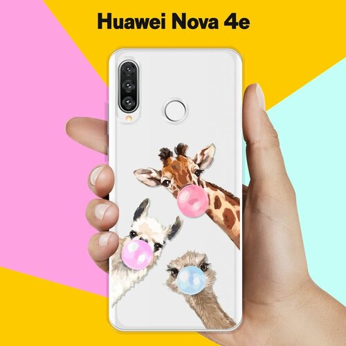 силиконовый чехол лама в очках на huawei nova 5i Силиконовый чехол Лама, жираф и страус на Huawei Nova 4e