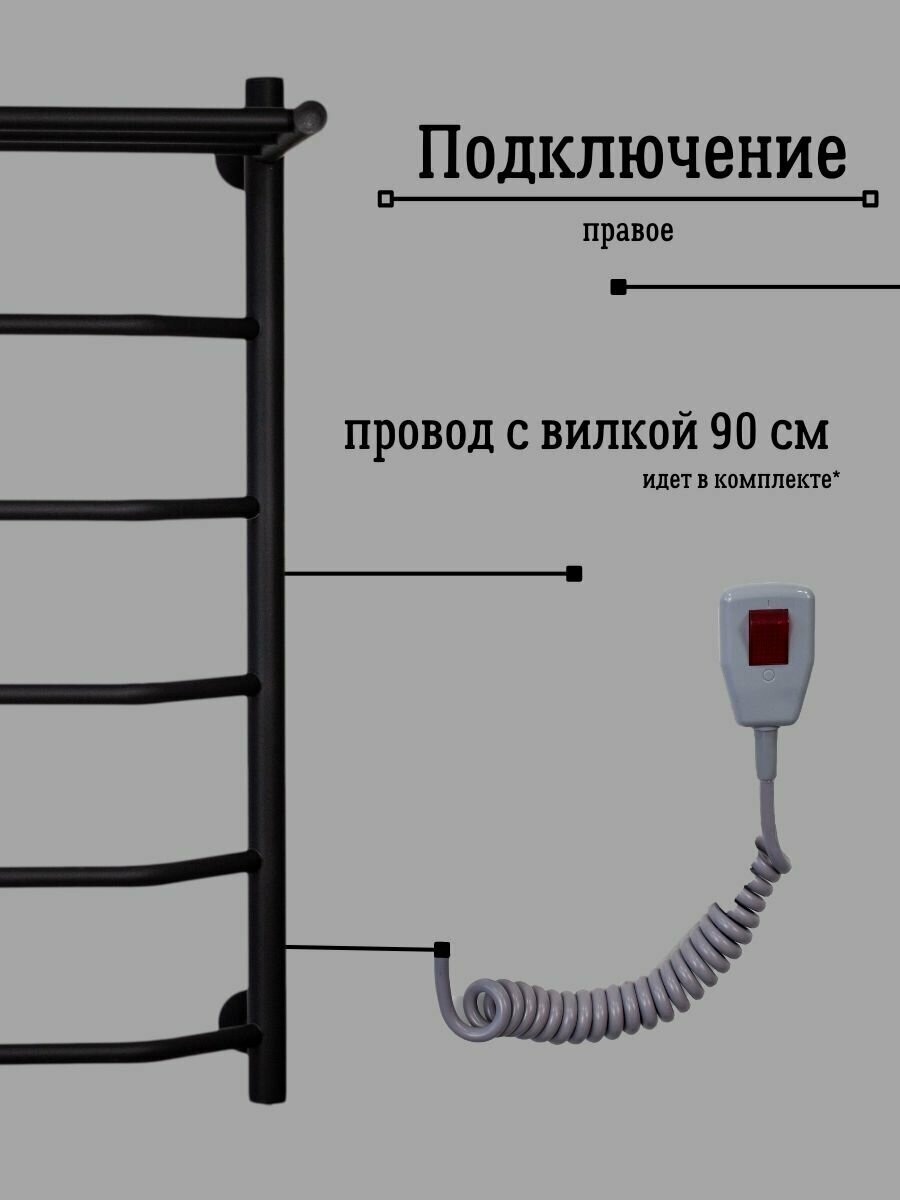 Полотенцесушитель электрический Маргроид В6 80 на 40 с полкой, чёрный, с кнопкой включения - фотография № 7