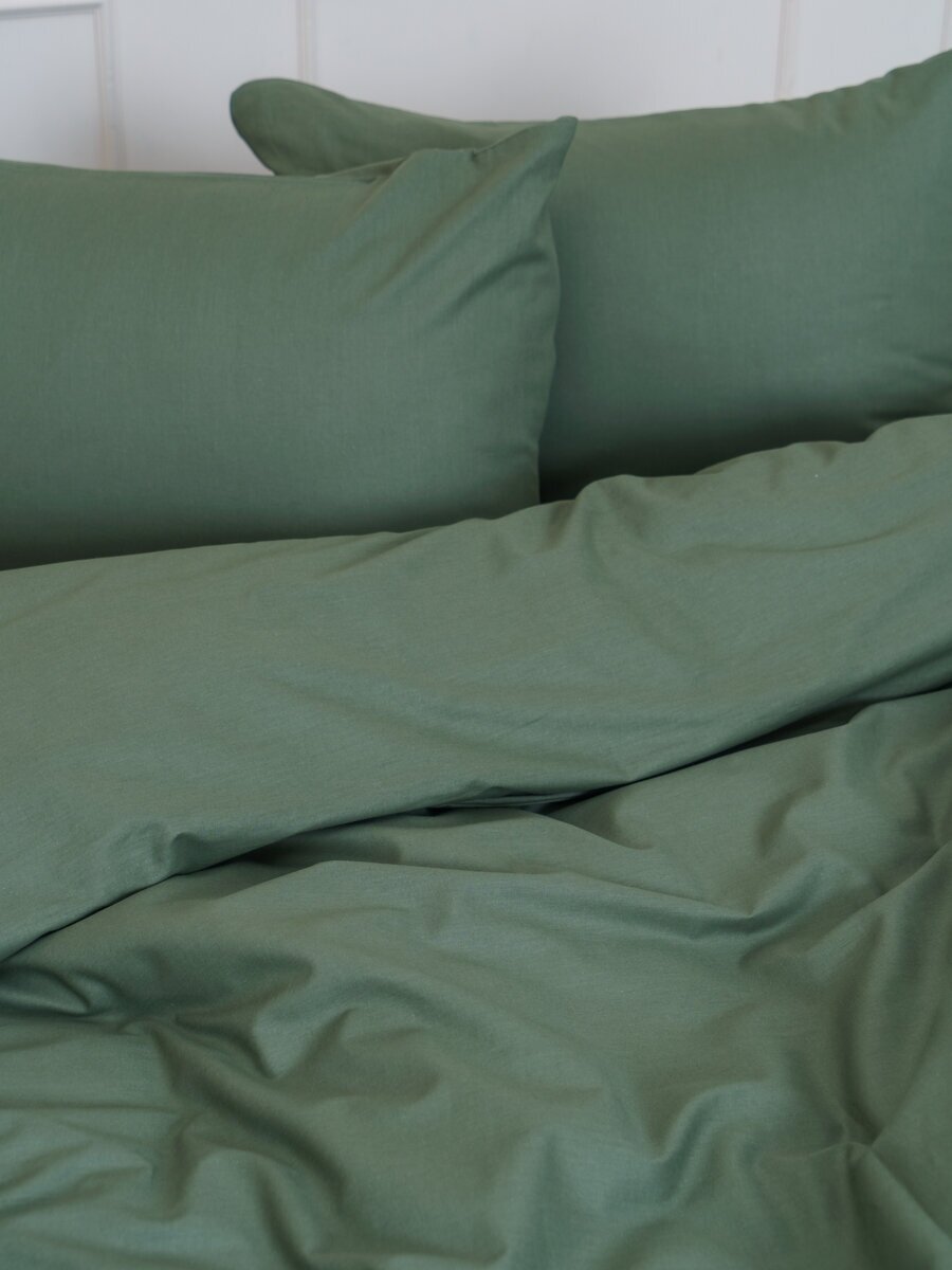 Комплект постельного белья однотонный IDEASON поплин, 3 предмета, 1,5 спальный, оливковый - фотография № 14