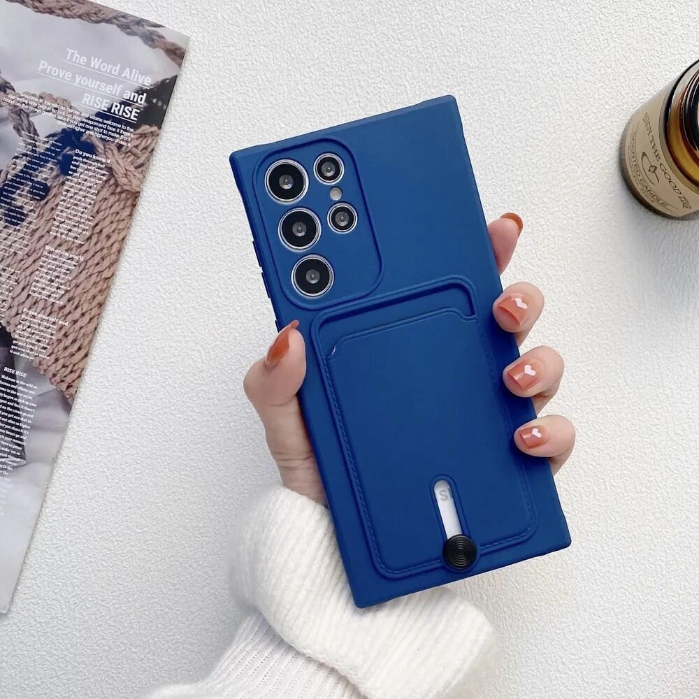 Чехол с карманом для карт для Samsung Galaxy S23 Ultra, синий (Card Case)