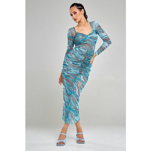Платье ALZA, вечернее, макси, подкладка, размер 42, коричневый, голубой