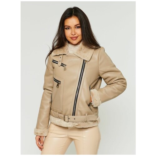 Дубленка E-LISMAN, средней длины, оверсайз, размер 46, бежевый