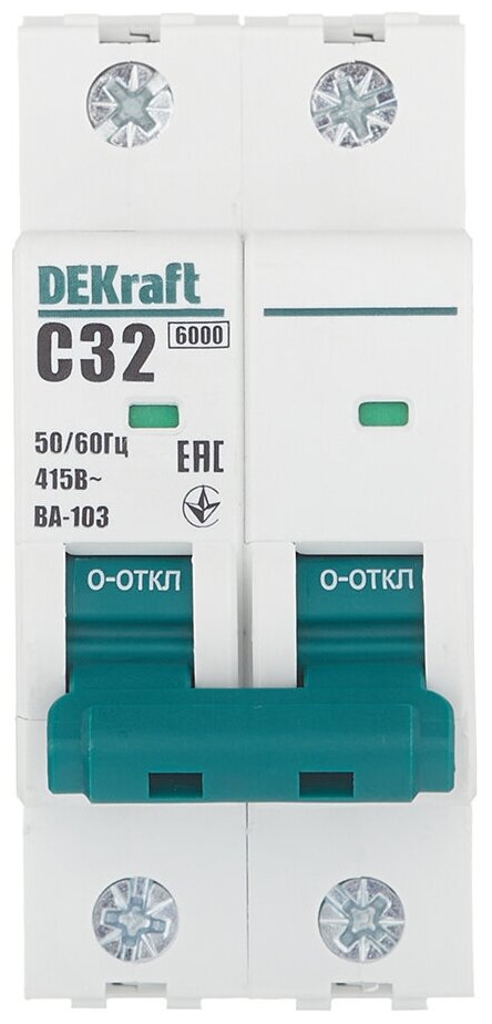 Автоматический выключатель DEKraft ВА-103 2P 32А характеристика C