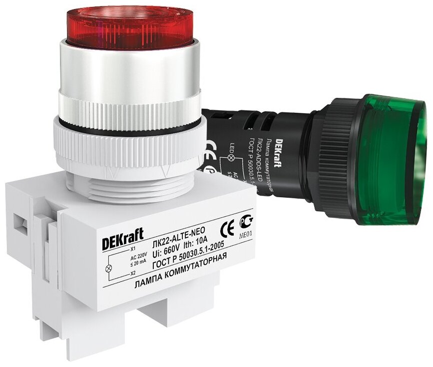 ЛК22-ADDS-GRN-LED-24 Лампа коммутационная зеленая 22мм, LED 24В AC/DC DEKraft, 25065DEK