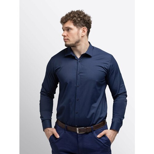 фото Рубашка "simple" классическая с пуговицами и запонками на манжетах, темно-синий