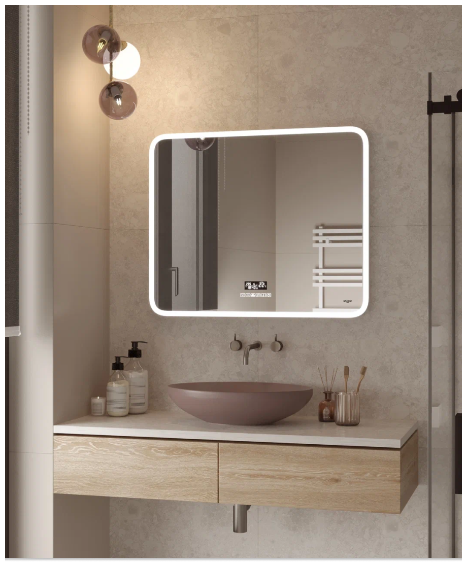 Зеркало для ванной с LED подсветкой, сенсором, музыкальным блоком (BT, FM), подогревом Reflection Party 800х700 RF4716PT - фотография № 1