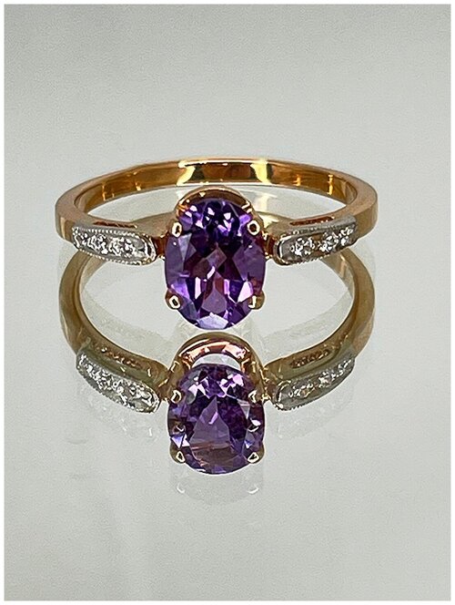 Перстень Стецова Е.А., красное золото, 585 проба, фианит, топаз, размер 17, красный, фиолетовый