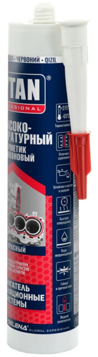 герметик силиконовый TYTAN Professional высокотемпературный 280мл красный, арт.74614 - фото №3