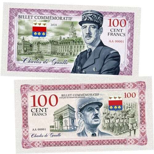 100 Cent FRANCS (франков) — Шарль Де Голь. Франция (Charles de Gaulle. France)​. UNC 100 cent francs франков луи де фюнес франция louis de funes france памятная банкнота unc