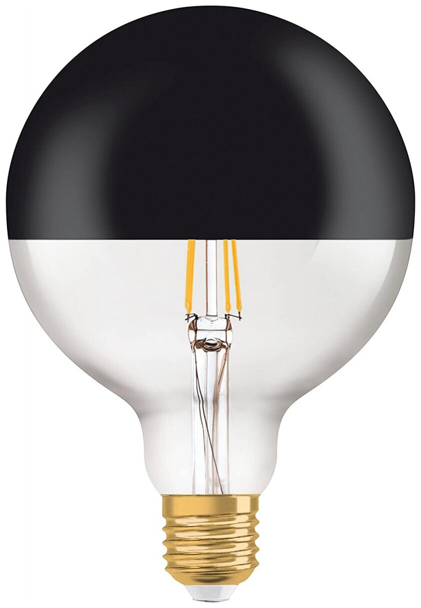 Светодиодная филаментная лампа Osram Vintage 1906 LED CL GLOBE125 MIRROR BLACK FIL 55 7W/827 E27 178x125мм 4058075091931