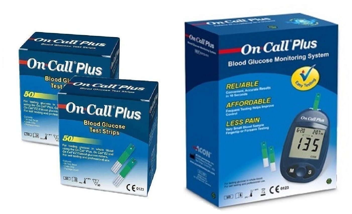 Тест-полоски On Call Plus №50 (2 упаковки) + глюкометр Он Колл Плюс