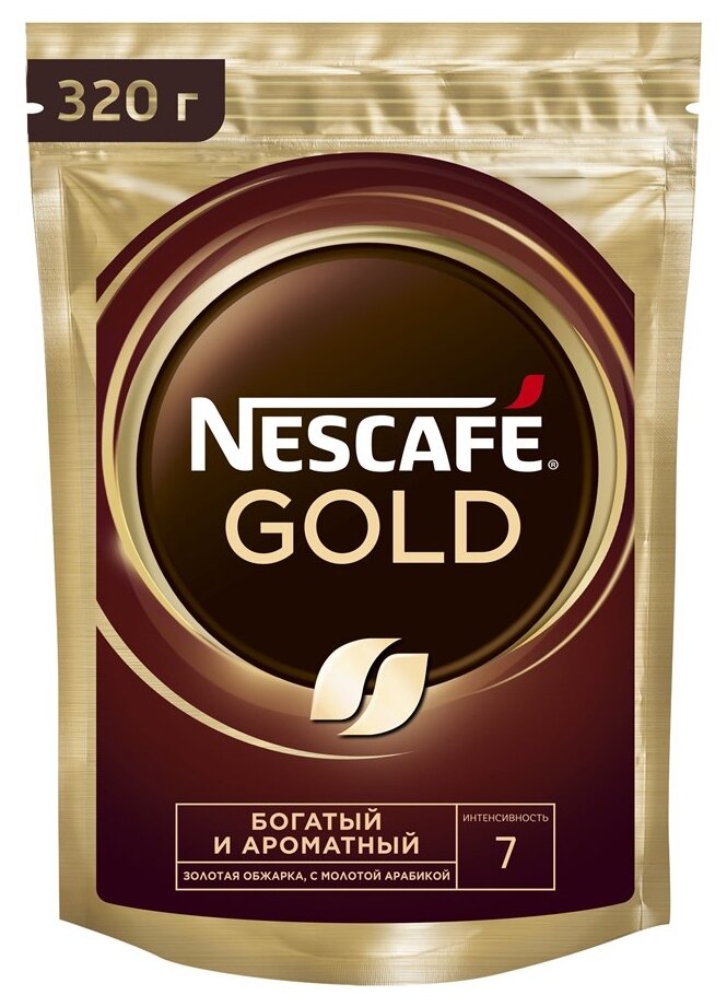 Кофе растворимый Nescafe Gold сублимированный с доб молотого, пакет, 320 г 0017495