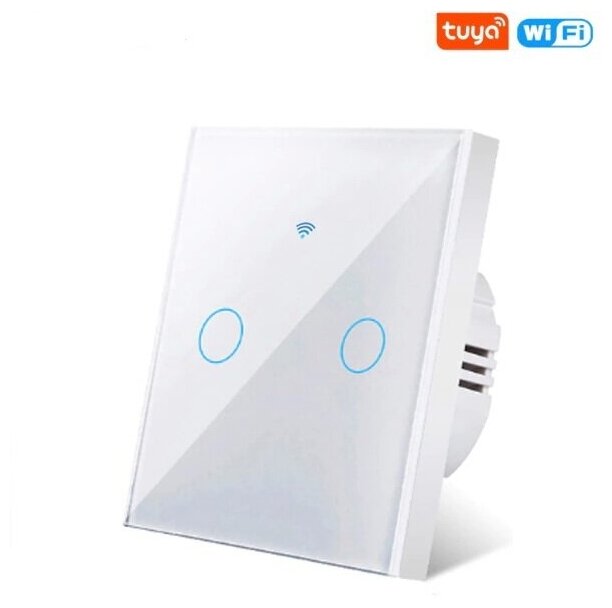 Сенсорный выключатель Tuya с Wi-Fi на 2 кнопки, 433RF, белый - работает с Яндекс Алисой