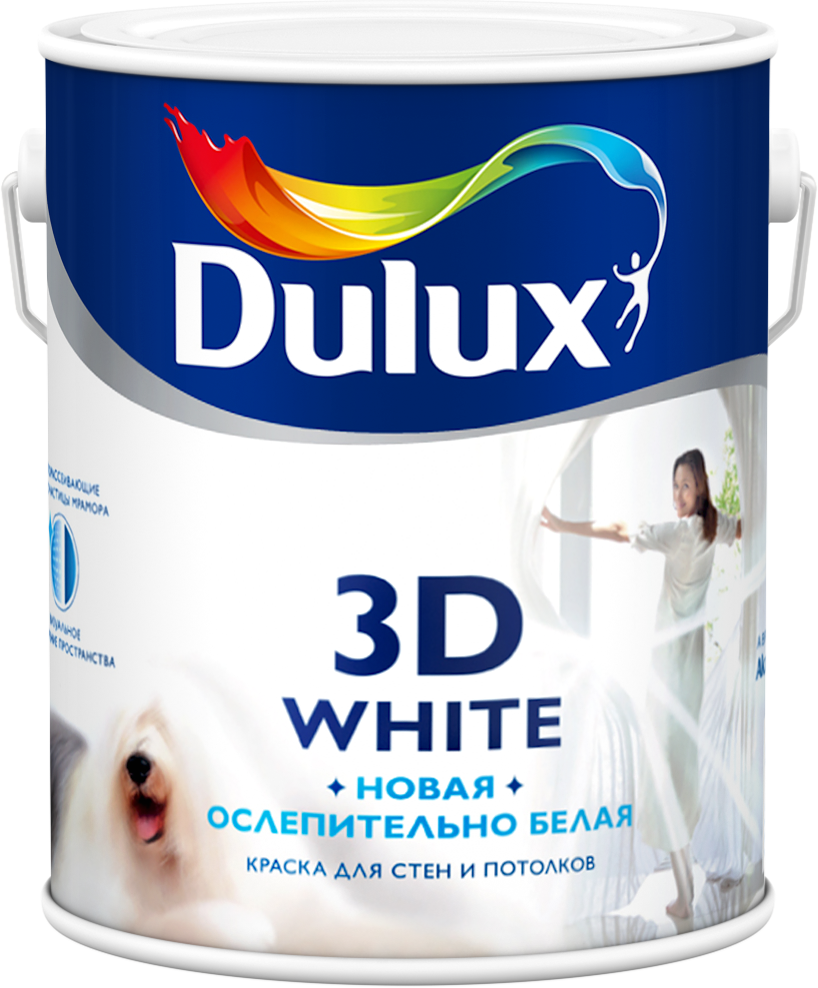 Краска для стен и потолков Dulux 3D White Новая Ослепительно Белая, бархатистая (10л) - фотография № 3