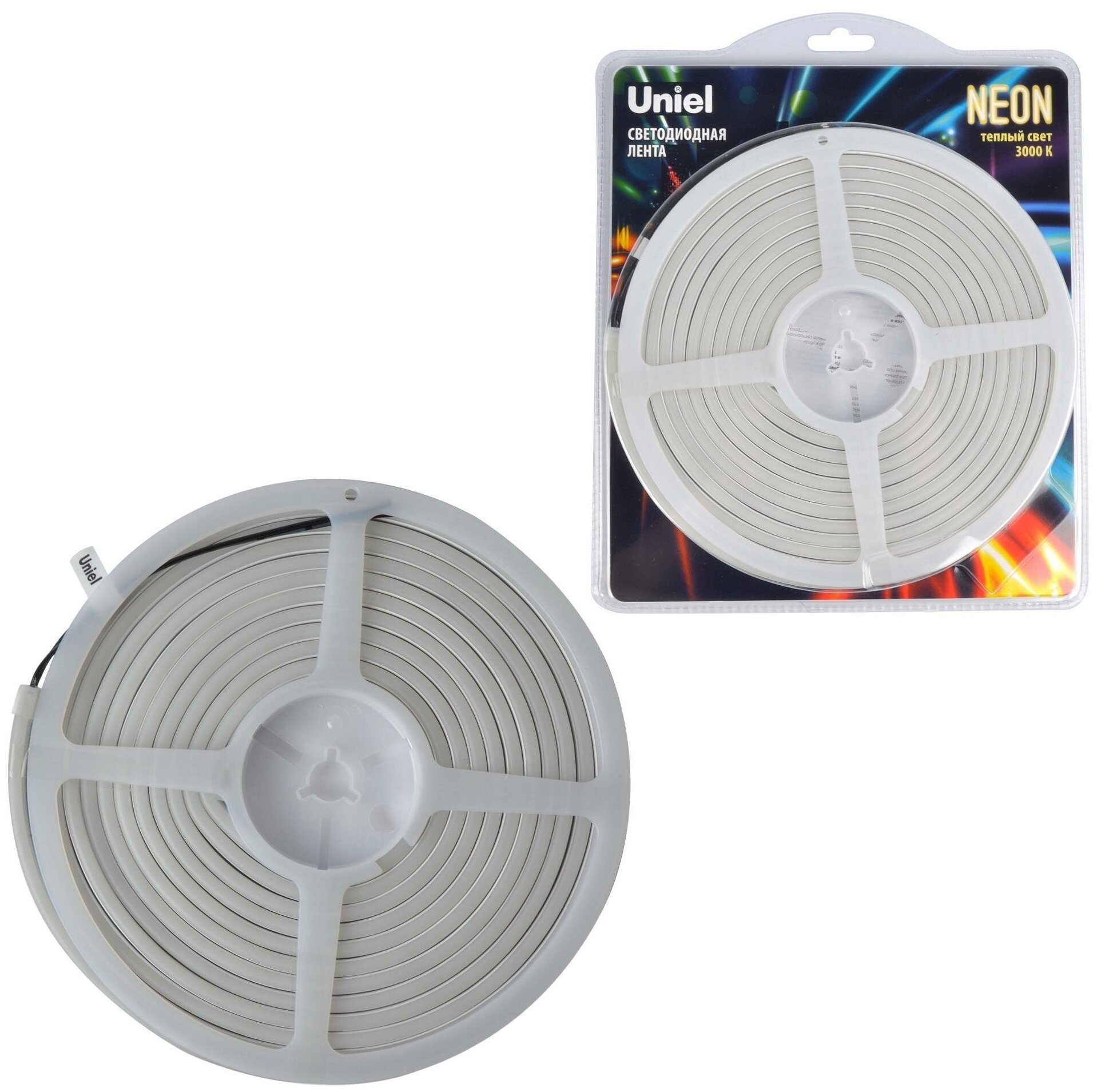 фото Светодиодная гибкая герметичная лента. NEON ULS-N01-2835-120LED-m-6mm-IP67-DC12V-9W-m-5M-3000K . Катушка 5м. в блистере. Теплый белый свет 3000K.