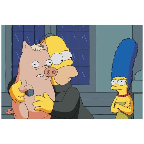 Картина по номерам на холсте на деревянном подрамнике Simpsons Симпсоны: Мардж, Гомер и Свин, Раскраска 40x60 см, Мультфильмы картина по номерам на холсте на деревянном подрамнике simpsons симпсоны лиза барт и мэгги зимой раскраска 40x60 см мультфильмы