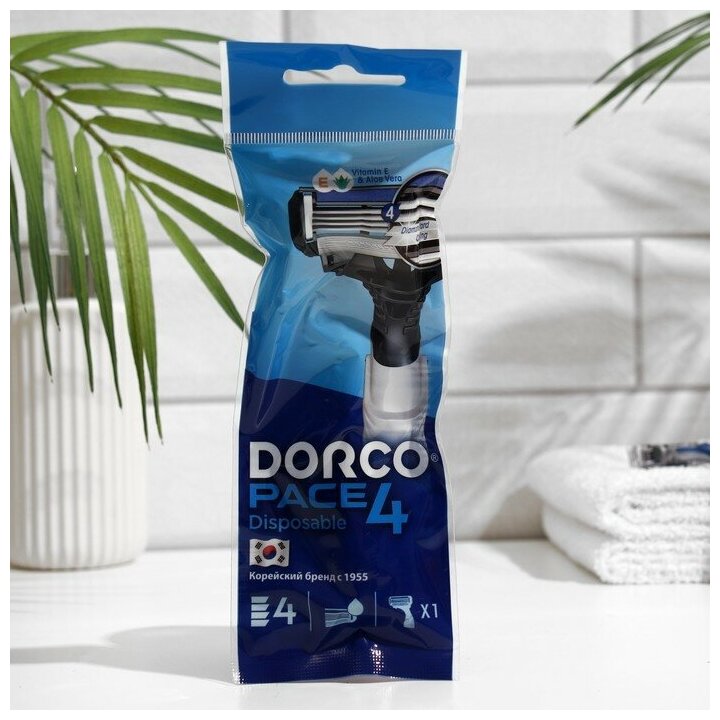 Dorco PACE4 (1 станок), 4-лезв. станок, плав. головка, увл. полоска, микрогребень, открыт. архитектура, пластик. прорезиненная ручка
