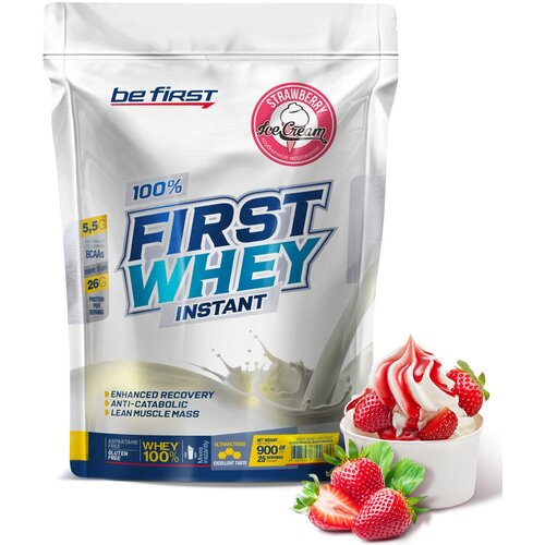 фото Протеин be first first whey instant, 900 гр., клубничное мороженое