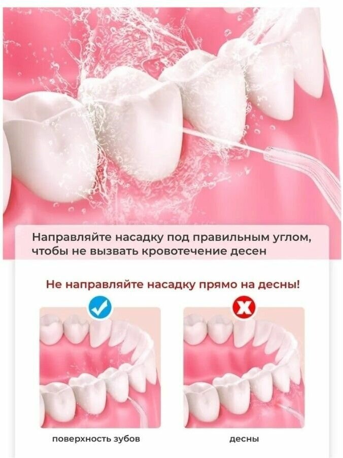 Ирригатор для зубов, для полости рта, 3 режима работы, зарядка через USB, 4 насадки белый - фотография № 5