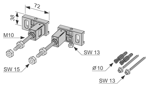 Крепление модуля TECEprofil с регулировкой глубины монтажа и быстрой фиксацией