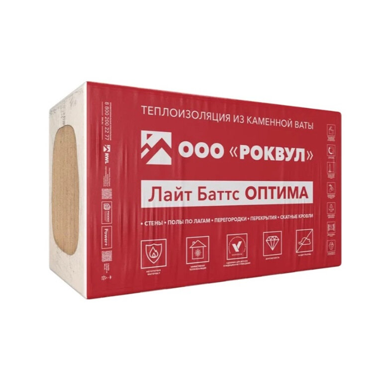 Утеплитель ROCKWOOL Лайт Баттс оптима 50х600х1000 мм 6 квм 3 шт