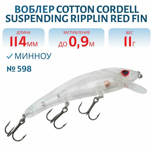 Воблер COTTON CORDELL Suspending Ripplin Red Fin CS85, цвет 598