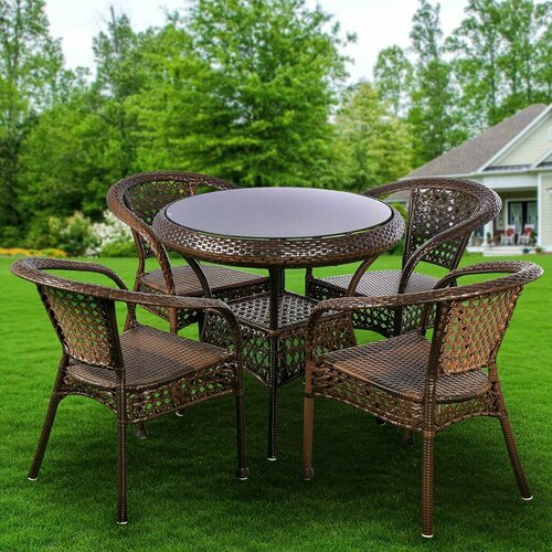 Мебель садовая Green Days, коричневая глазурь, стол, 80х80х73 см, 4 кресла, 150 кг, SYA2116