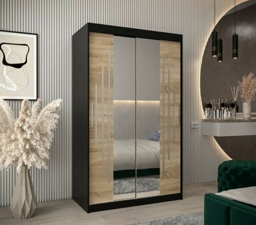 Изображение товара Шкаф-купе МебельЛэнд24 Валмиера NEW - 4 Черный / Дуб Сонома 130x70x250 дуб светлый для одежды двухдверный с 2 зеркалами