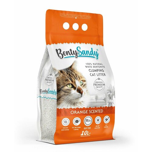 BentySandy Orange наполнитель для кошачьего туалета комкующийся, глиняный, с ароматом апельсина - 10л (8,7кг)