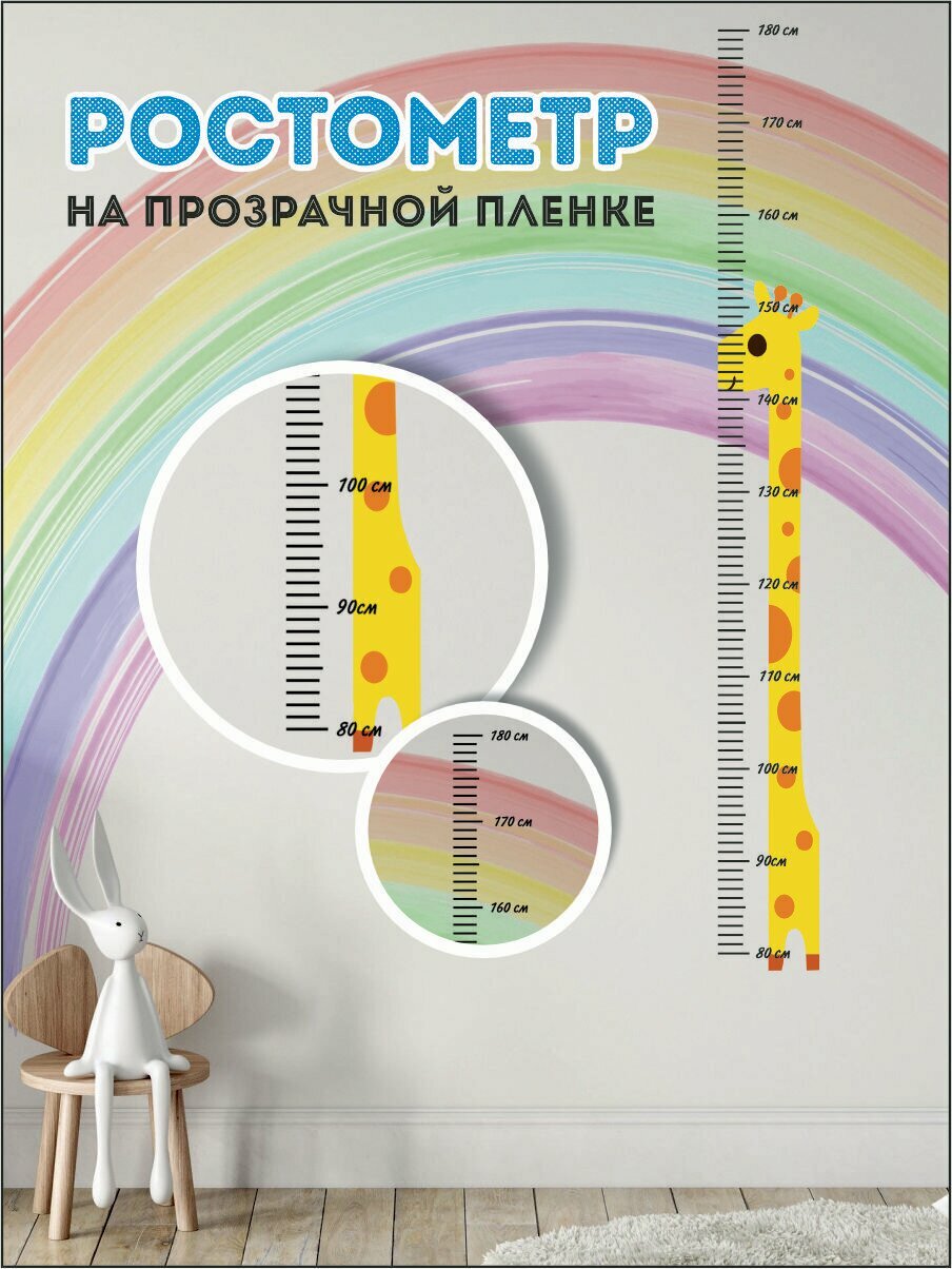 Ростометр детский , интерьерная прозрачная наклейка