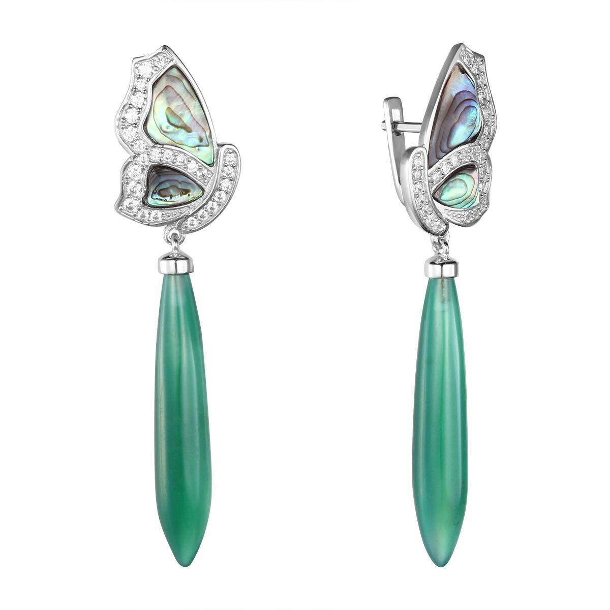 Серьги Balex, серебро, 925 проба, родирование, агат, фианит