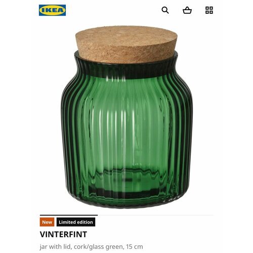 Банка с крышкой, пробка/стекло зеленого цвета IKEA VINTERFINT, 15 см зеленый