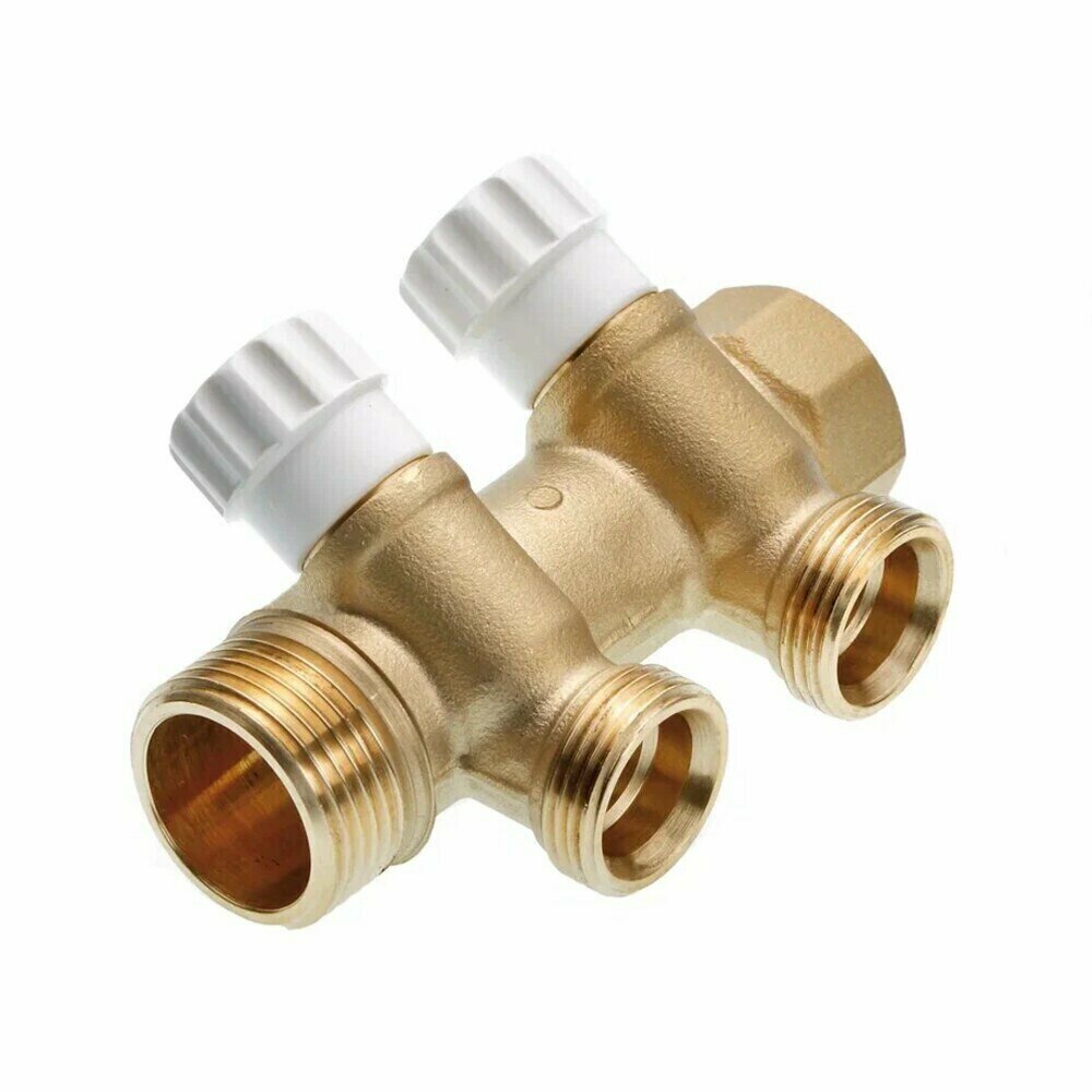 Коллектор Tece 8730010 1 ВР(г) х 2 выхода 3/4 НР(ш) ЕК х 1 НР(ш) с запорными вентилями