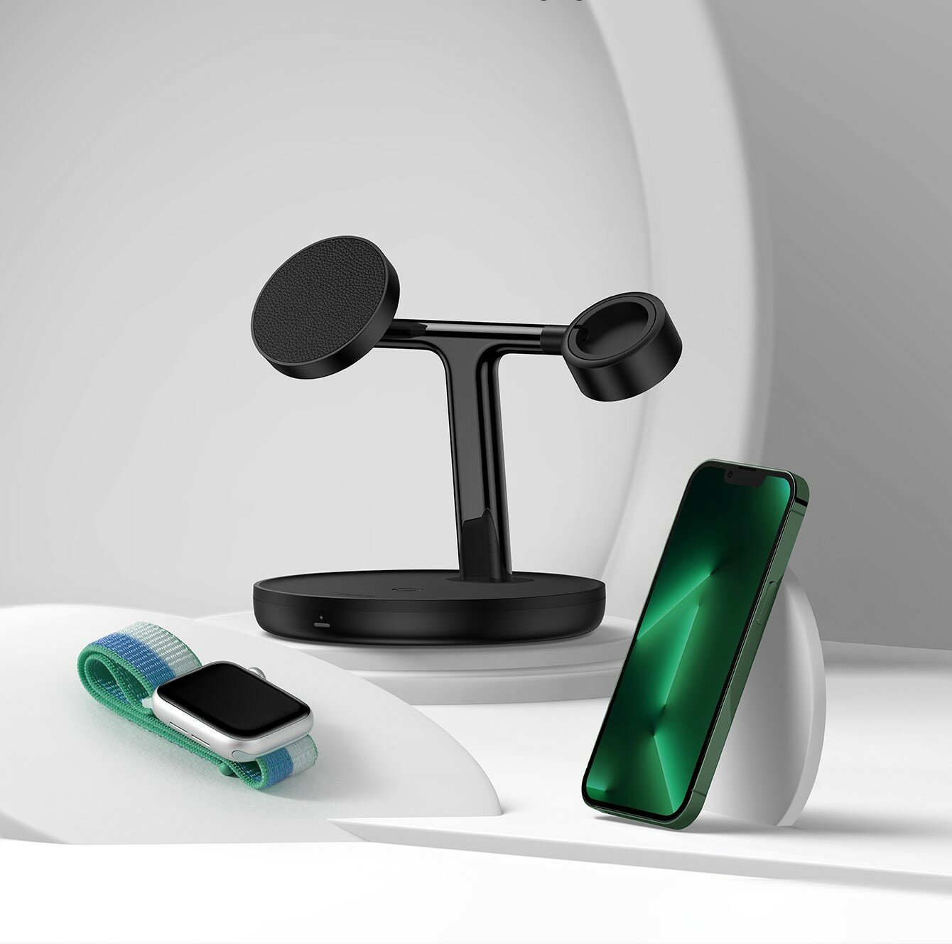 Беспроводная зарядная станция Baseus Swan 3-in-1, WXTE000101, для Apple , 20W , 1m, Черный, — фото 1