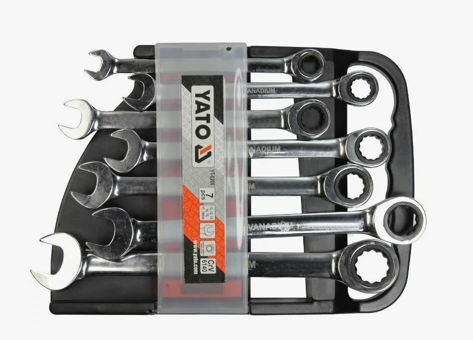 Набор ключей комбинированных с трещоткой 7 шт 10-19 мм в пластмассовом держателе YATO