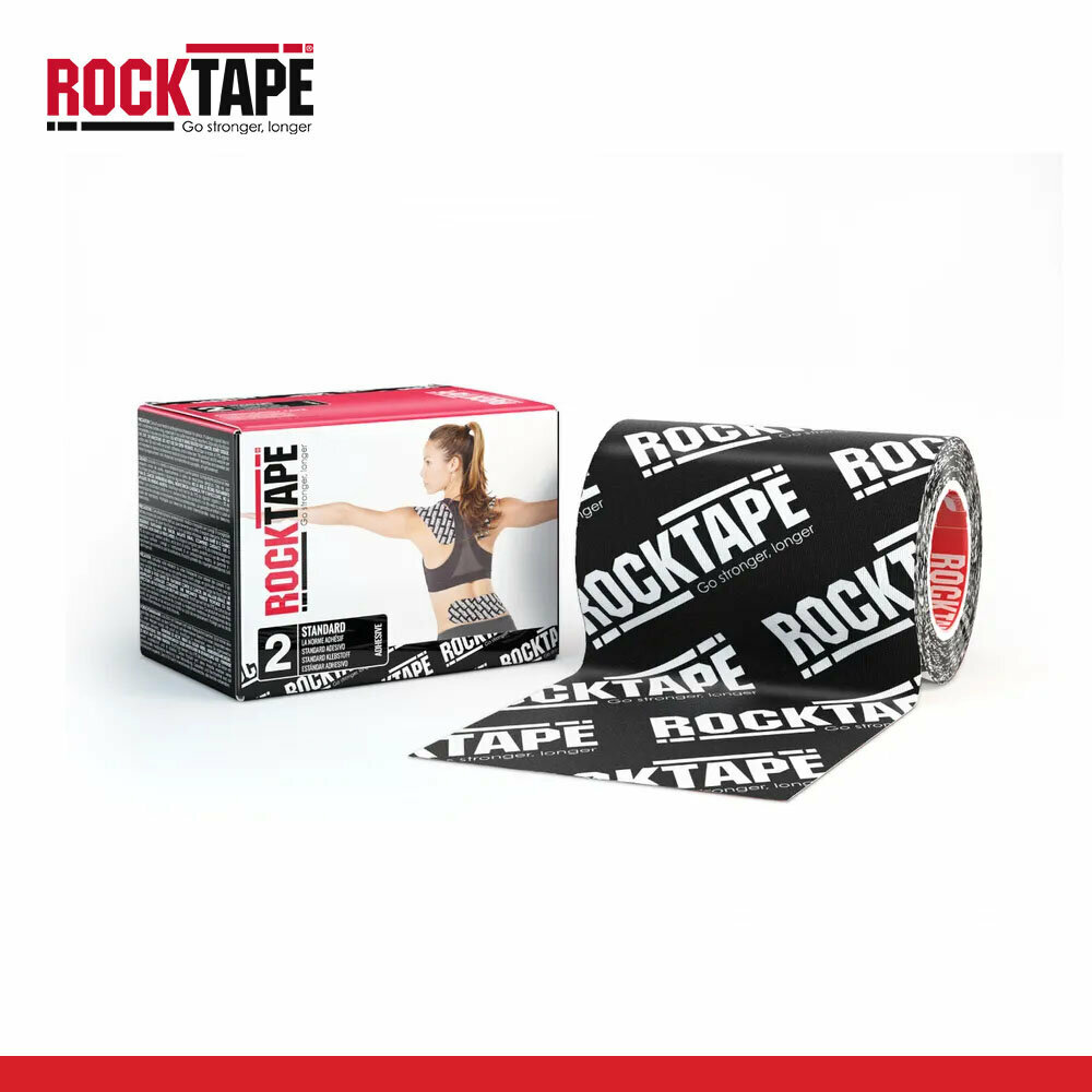 Кинезиотейп Rocktape Standart "2" широкий, 10 см х 5 м, черный лого — фото 1