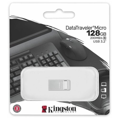 Карта памяти Kingston 128Gb DataTraveler Micro(DTMC3G2/128GB)USB3.0 сереб флешка usb kingston datatraveler micro 128гб usb3 0 серебристый [dtmc3g2 128gb]