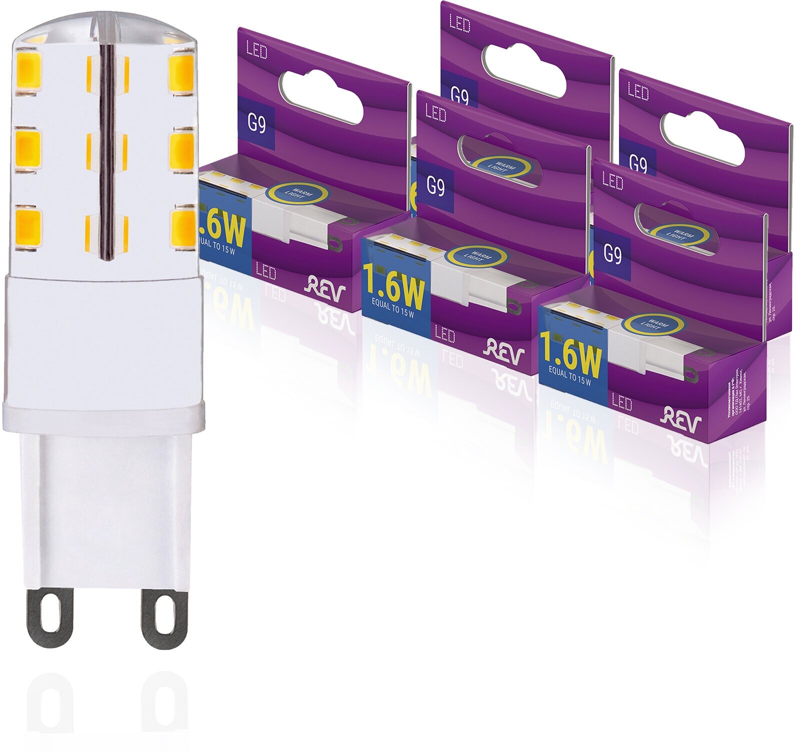 Упаковка светодиодных ламп 5 шт REV 32439 3, 3000K, G9, JCD, 1,6 Вт,220V
