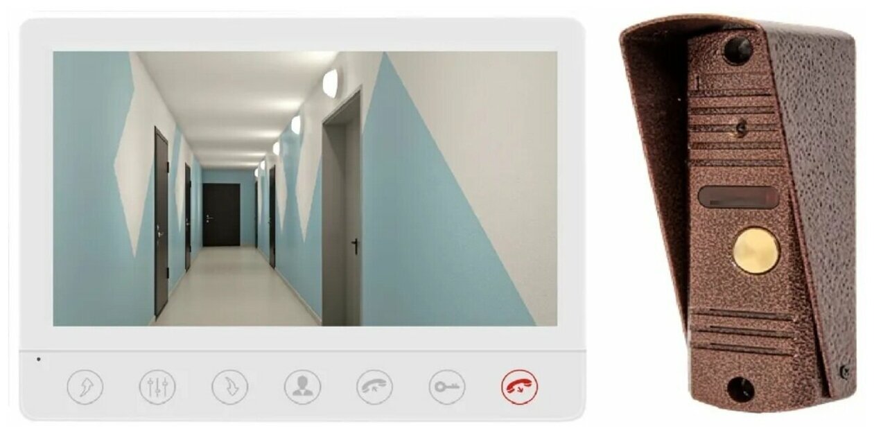 Комплект видеодомофона ALFA для квартиры, дачи: монитор, цвет белый, ЖК-дисплей 7" c вызывной антивандальной уличной панелью