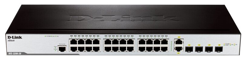 Управляемый коммутатор D-Link DES-3200-28/C1A 24-port Switch 10/100Mbps/4 Combo 1000 Mbps/SFP/19"