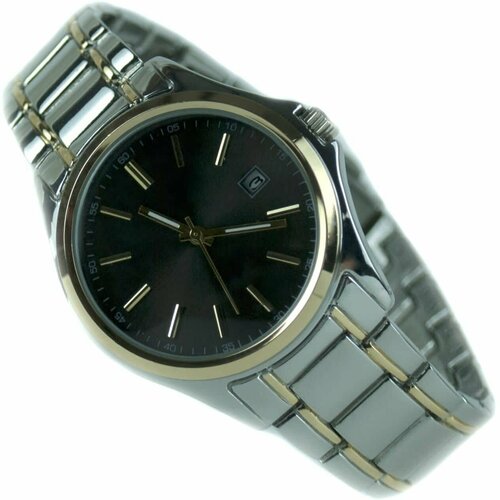 фото Женские наручные часы, круглые, кварцевый механизм, влагозащита 3 атм, регулируемый ремешок/черный - золото нет бренда