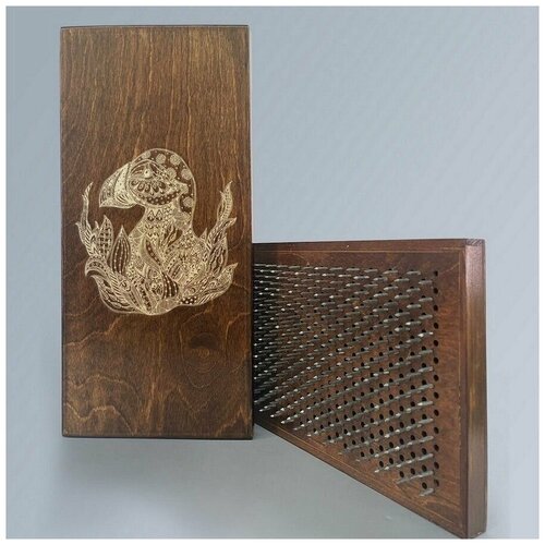 фото Доска садху с динамическими гвоздями, шаг 10мм, цвет венге модель птицы тупик орнамент - 1407 сила души и тела