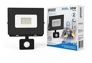 Gauss Прожектор Elementary-S 50W 3450lm 6500К 175-265V IP65 черный с датчиком движения LED (арт. 628511350)