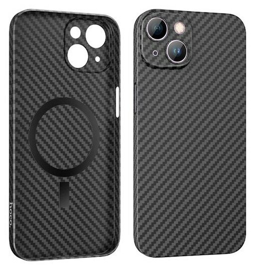 Чехол Hoco для телефона iPhone 14 Plus, кевларовая текстура, поддержка MagSafe, чёрный