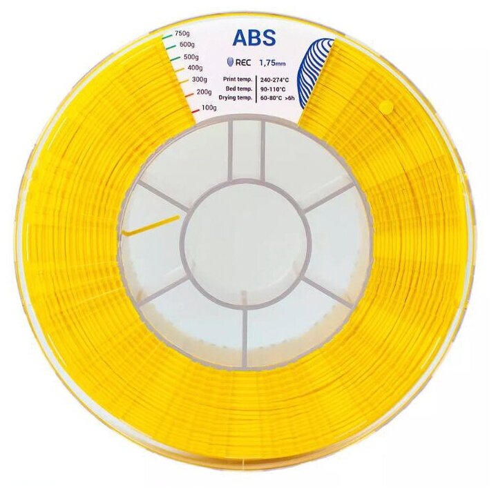 ABS желтый 750 гр. 1.75 мм пластик REC для 3D принтера