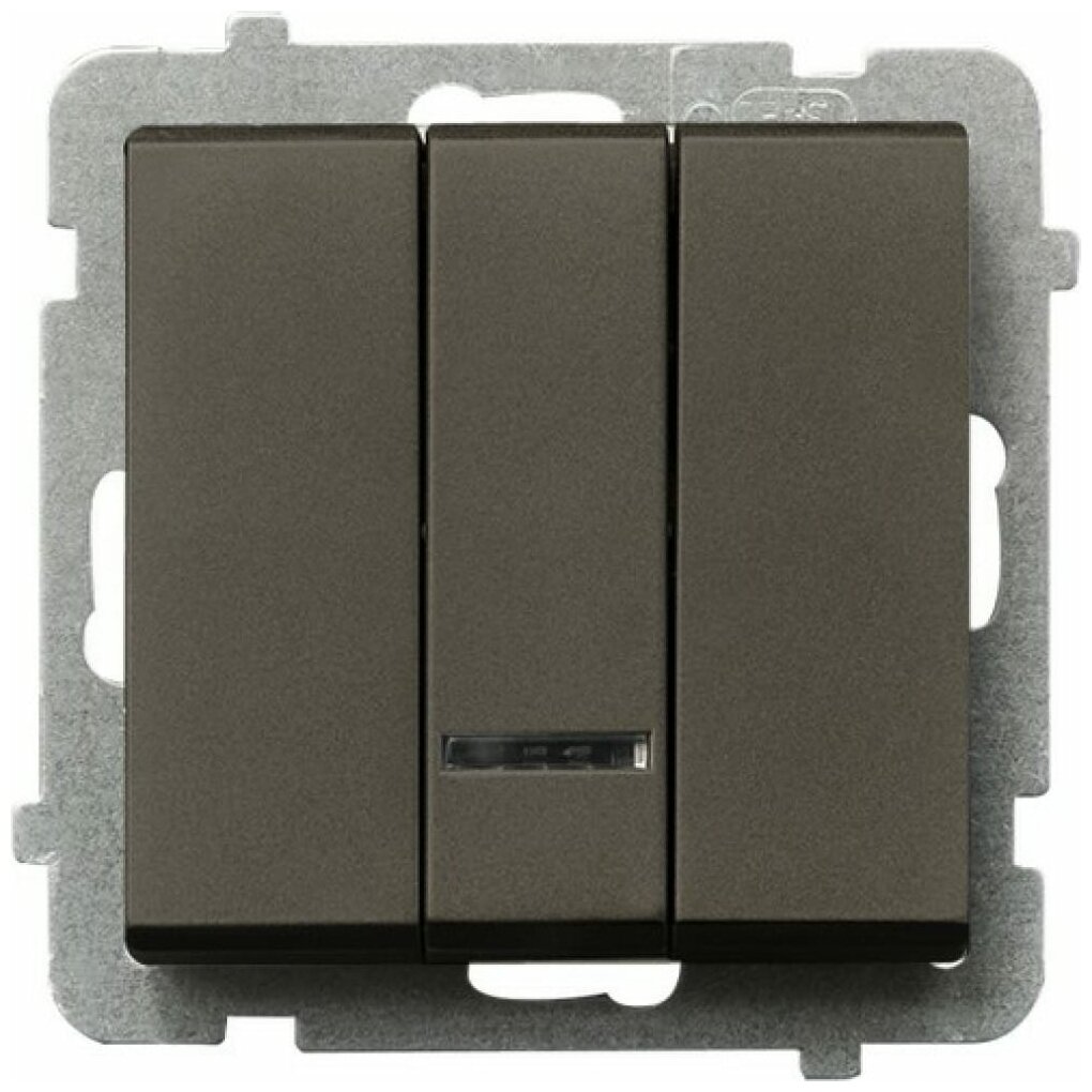 Выключатель Ospel Sonata, 3-клавишный, с подсветкой, без рамки, шоколадный металлик LP-13RS/m/40