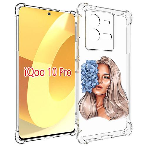 Чехол MyPads блондинка-с-голубыми-цветами женский для Vivo iQOO 10 Pro задняя-панель-накладка-бампер