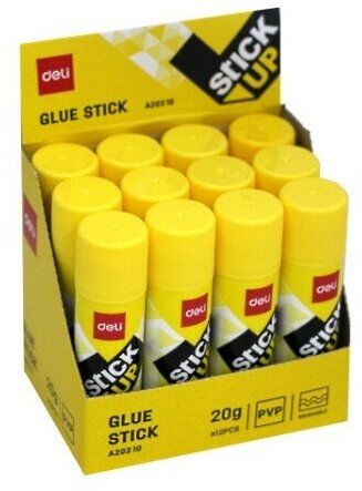 Клей-карандаш Deli Stick UP 20гр корп.желтый прозрачный дисплей картонный усиленный - фото №7