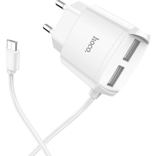 Сетевое зарядное устройство Hoco C59A 2.1А microUSB сзу code tch 8p1 со встроенным кабелем lightning 1a white